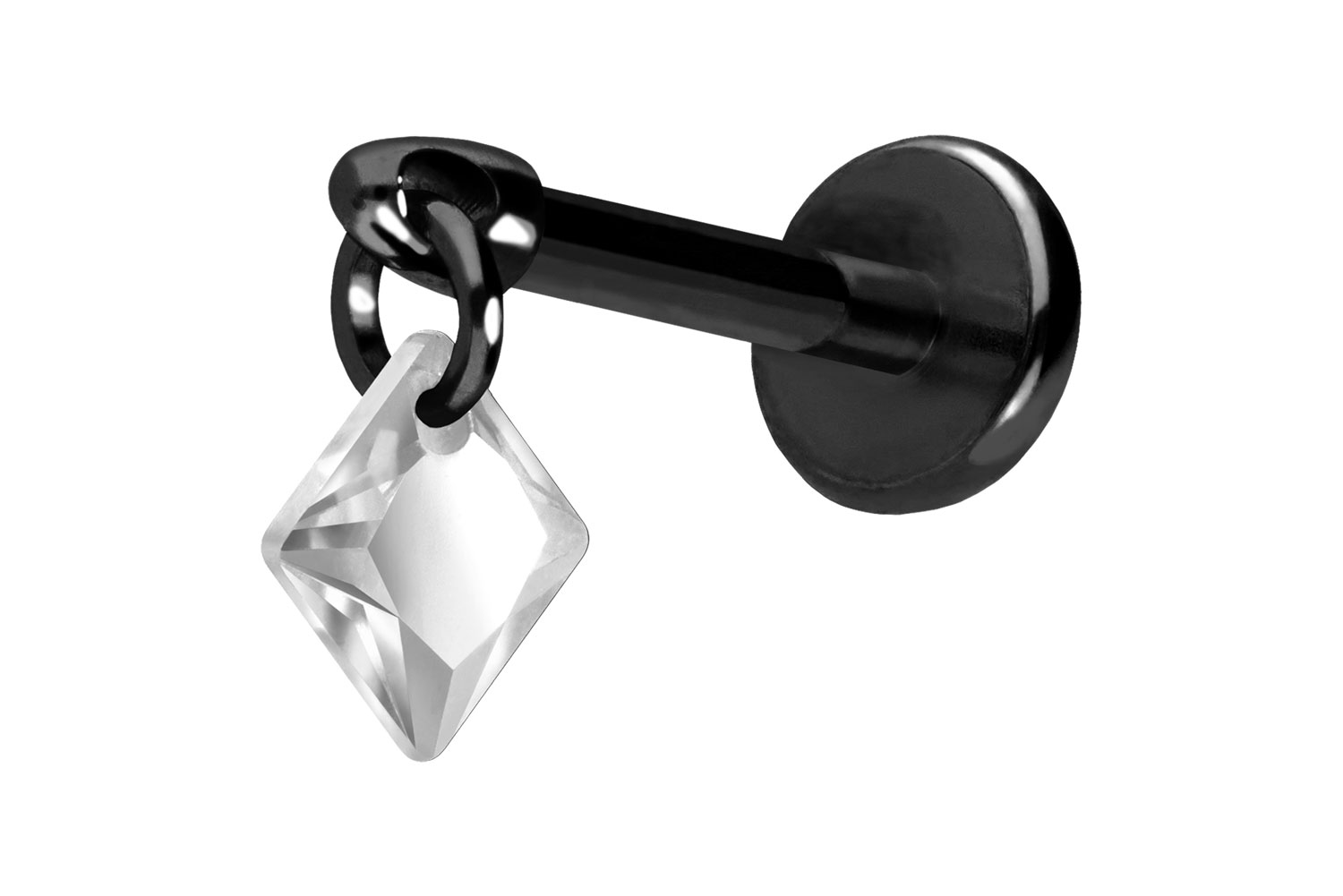 Titan Labret Piercing mit Push Fit KRISTALLQUADRAT